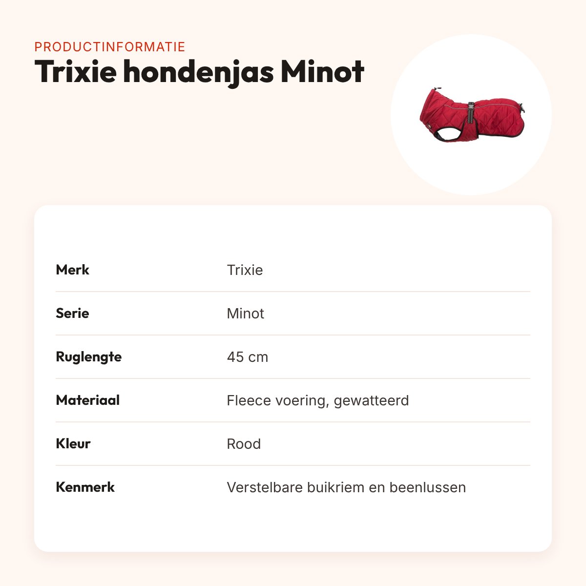 Trixie hondenjas Minot rood 45 cm – gewatteerd, fleece voering – productinformatie