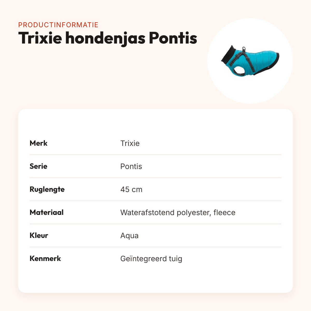 Trixie hondenjas Pontis aqua 45 cm – met geïntegreerd tuig, waterafstotend – productinformatie