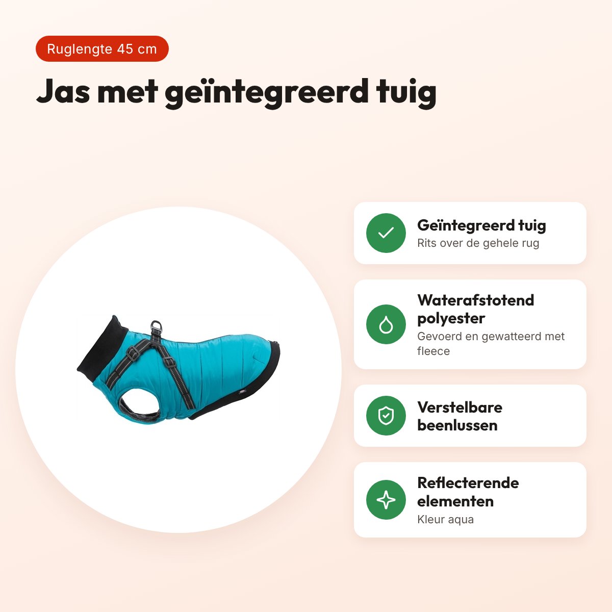 Trixie hondenjas Pontis aqua 45 cm – met geïntegreerd tuig, waterafstotend – voordelen