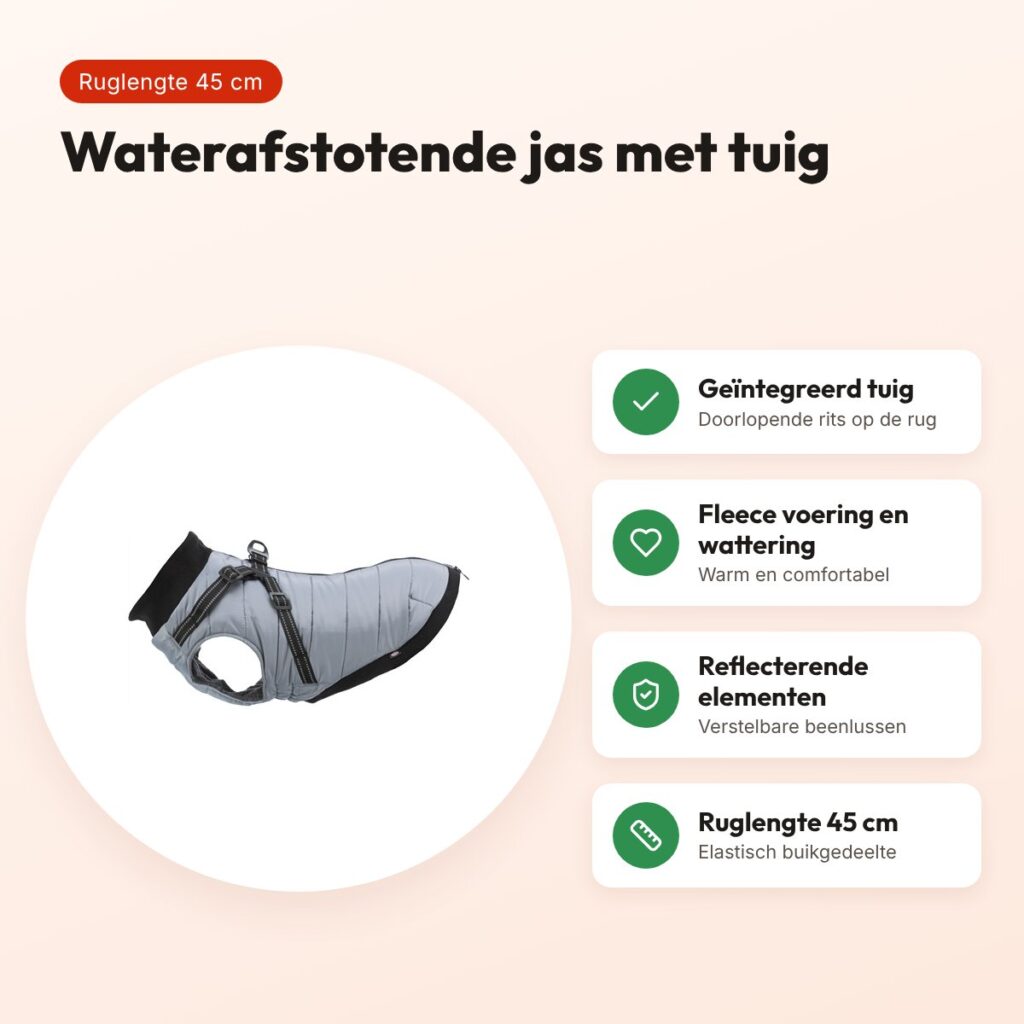 Trixie hondenjas Pontis met tuig grijs 45 cm – waterafstotend – voordelen