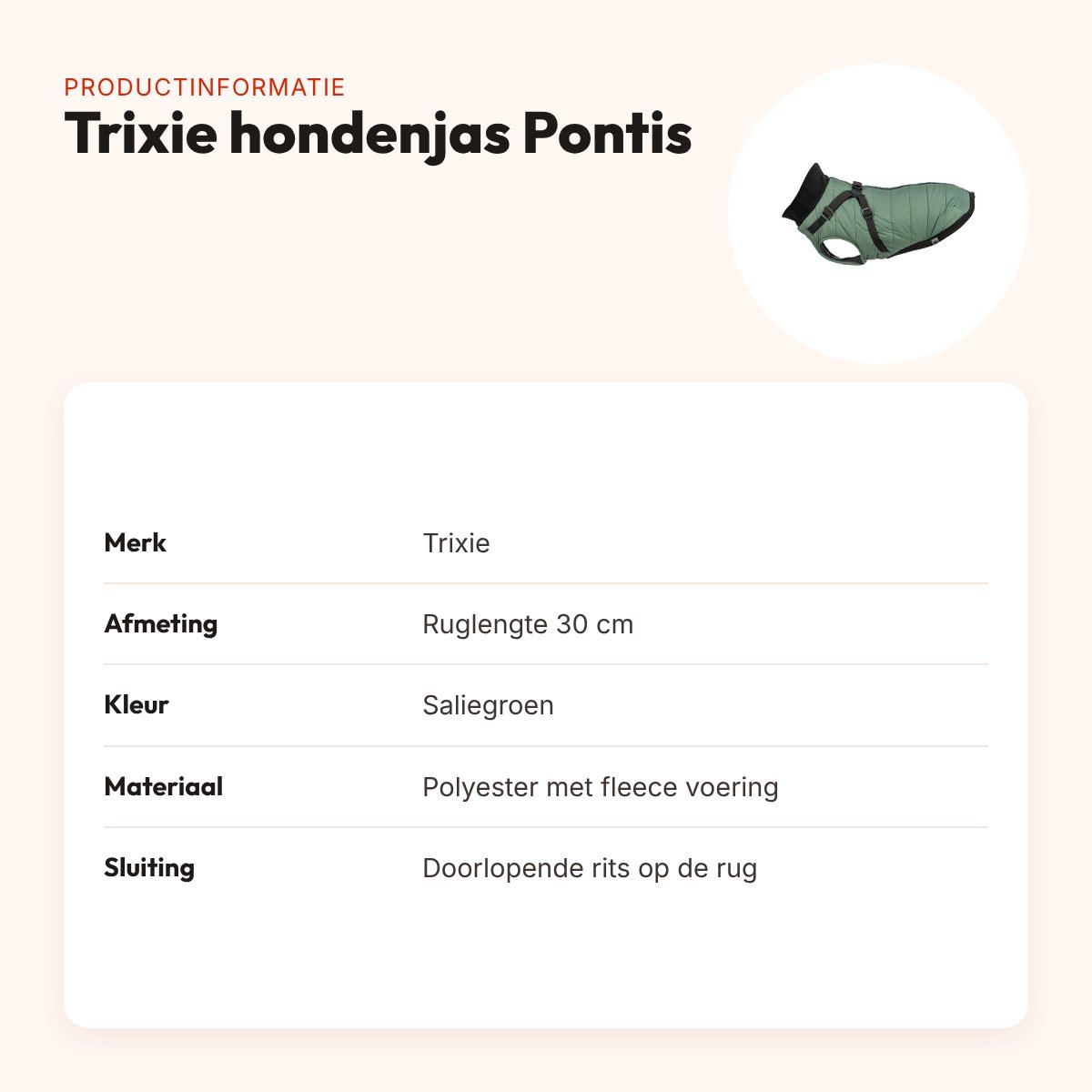 Trixie hondenjas Pontis met tuig saliegroen 30 cm – waterafstotend – productinformatie