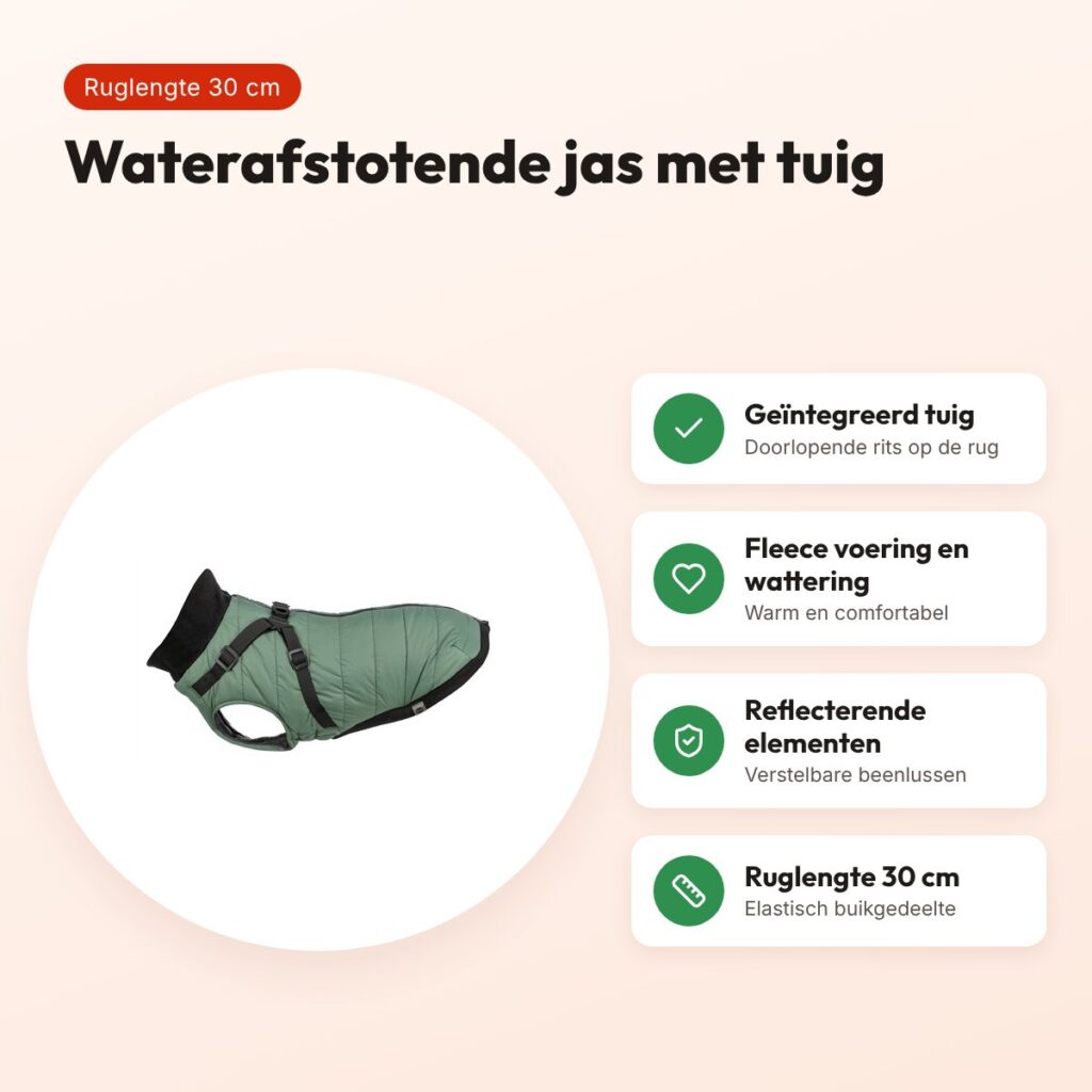 Trixie hondenjas Pontis met tuig saliegroen 30 cm – waterafstotend – voordelen
