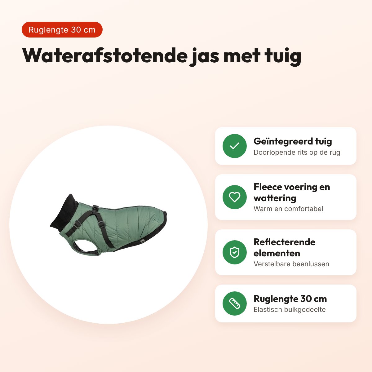 Trixie hondenjas Pontis met tuig saliegroen 30 cm – waterafstotend – voordelen