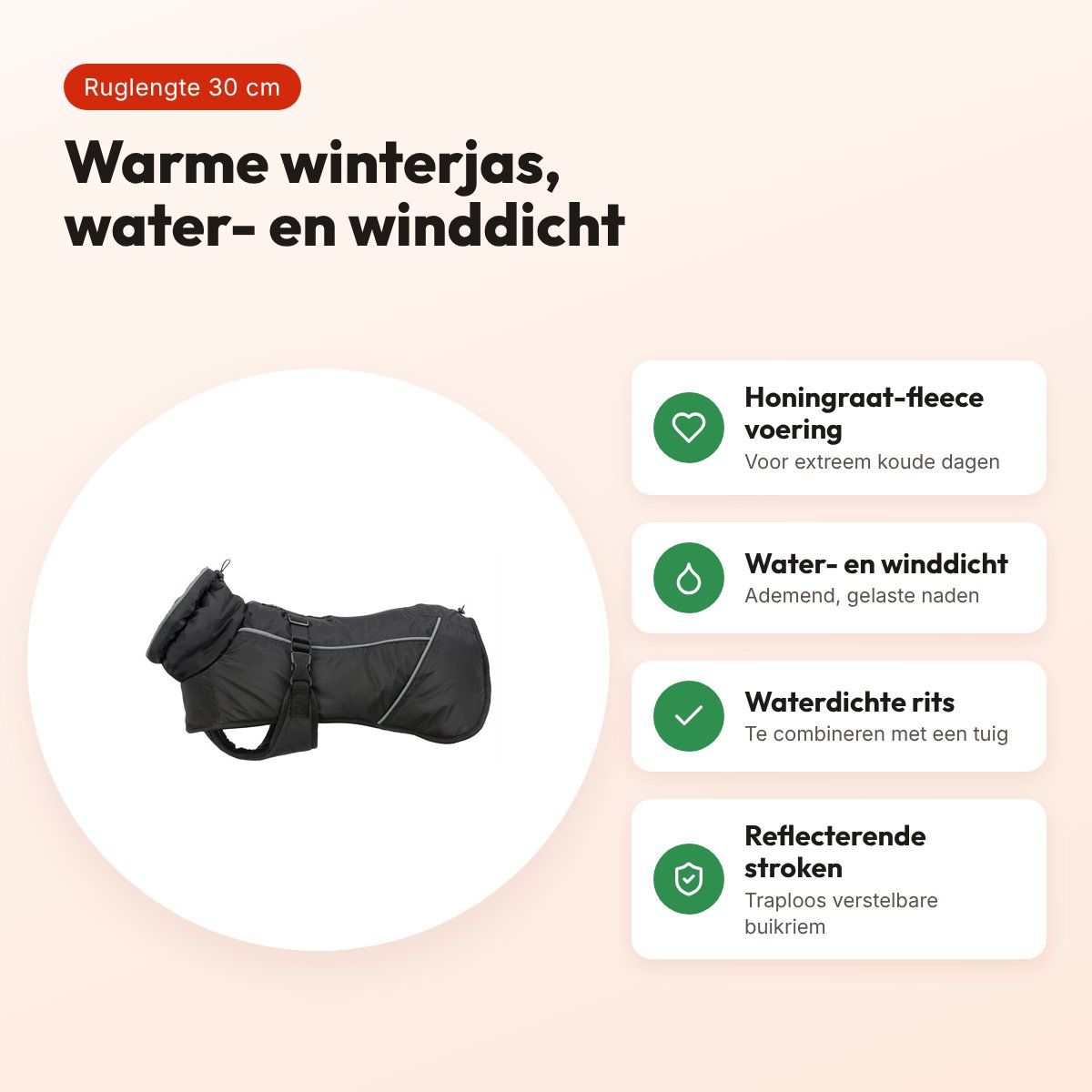 Trixie hondenjas Winter Brizon zwart 30 cm – winddicht, gewatteerd – voordelen