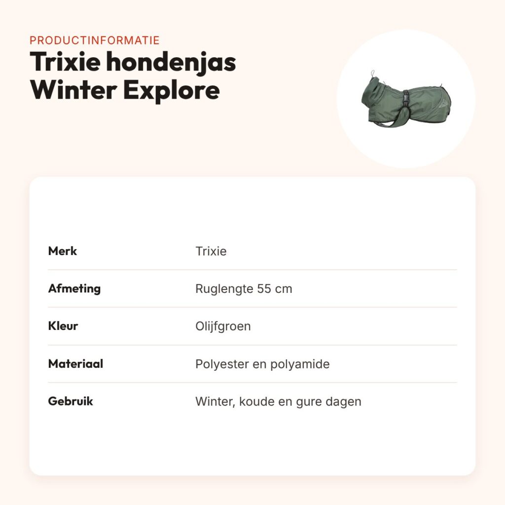 Trixie hondenjas Winter Explore Thermo olijfgroen 55 cm – winddicht – productinformatie