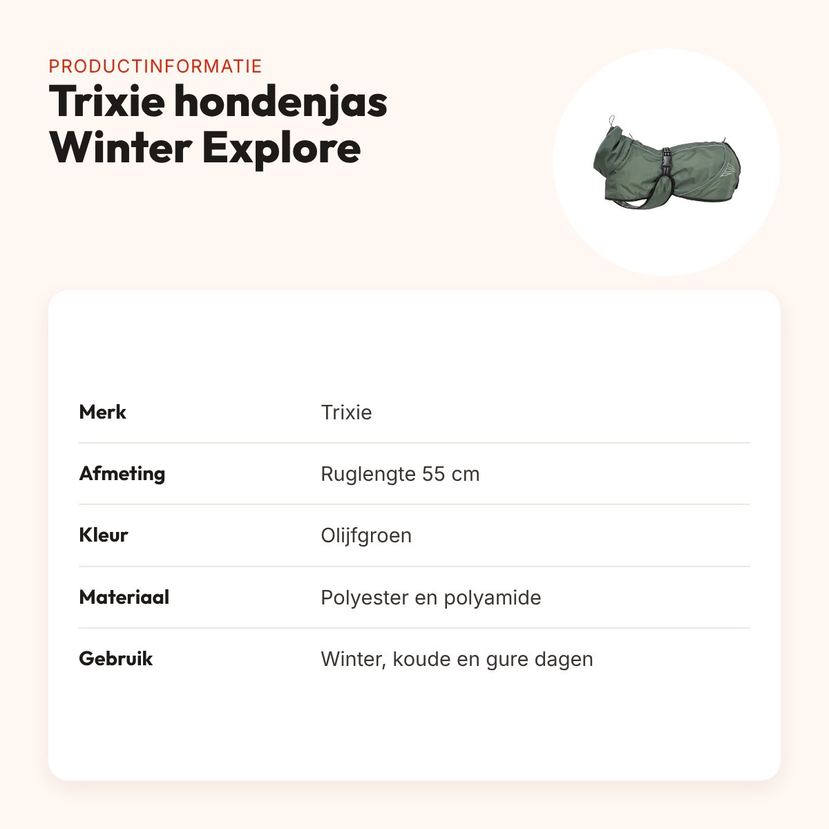 Trixie hondenjas Winter Explore Thermo olijfgroen 55 cm – winddicht – productinformatie
