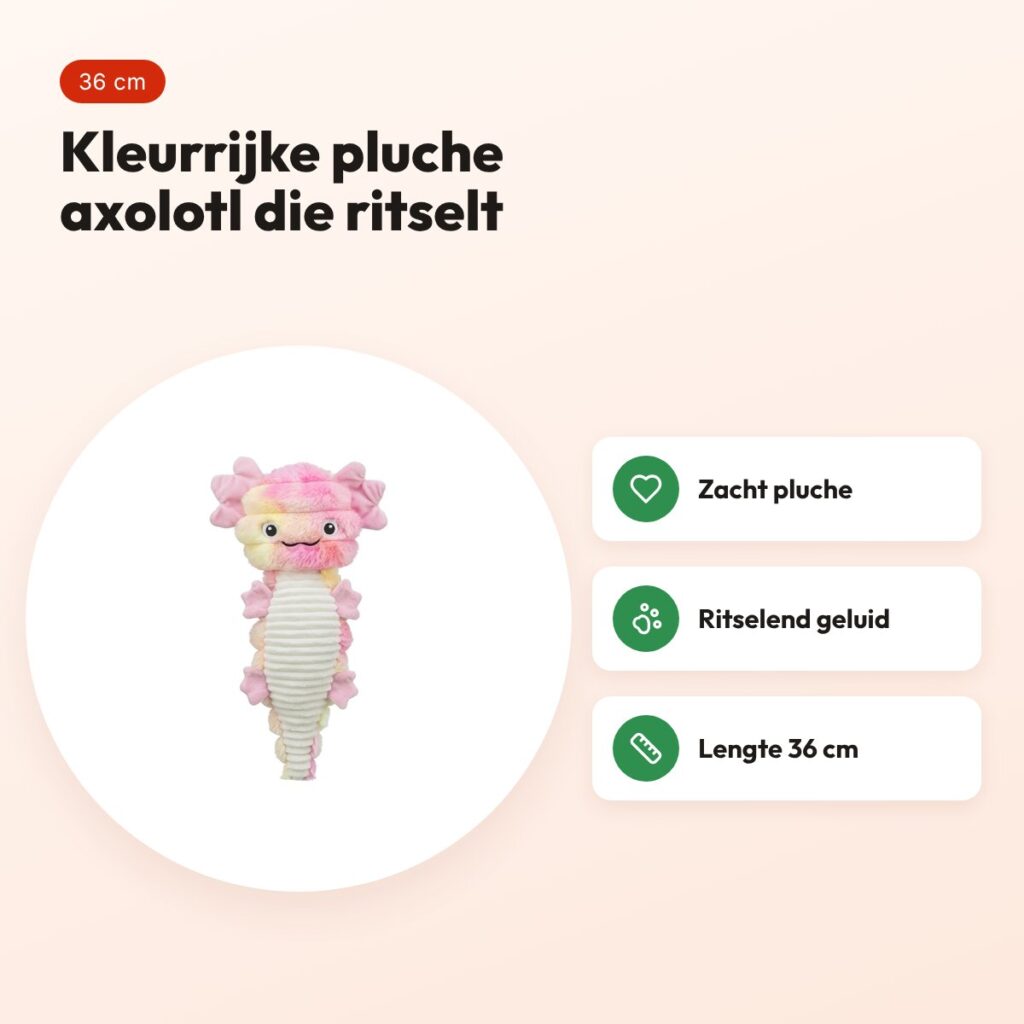 Trixie hondenknuffel axolotl pluche roze/meerkleurig 36 cm – ritselt – voordelen