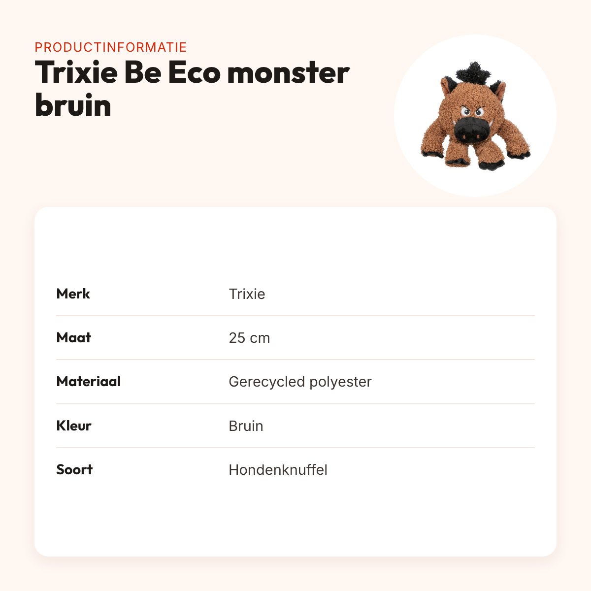 Trixie hondenknuffel Be Eco monster gerecycled pluche bruin 25 cm – productinformatie