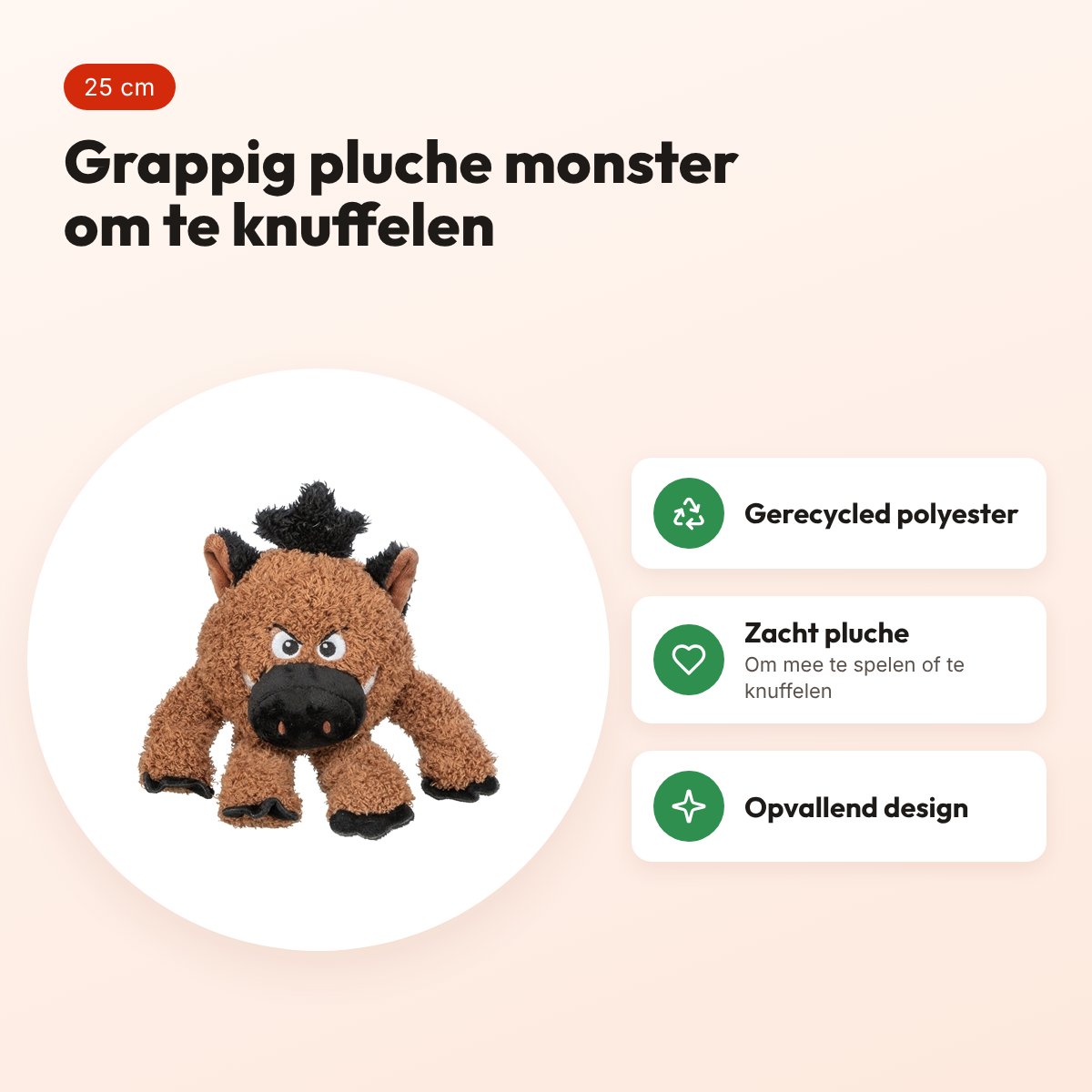 Trixie hondenknuffel Be Eco monster gerecycled pluche bruin 25 cm – voordelen
