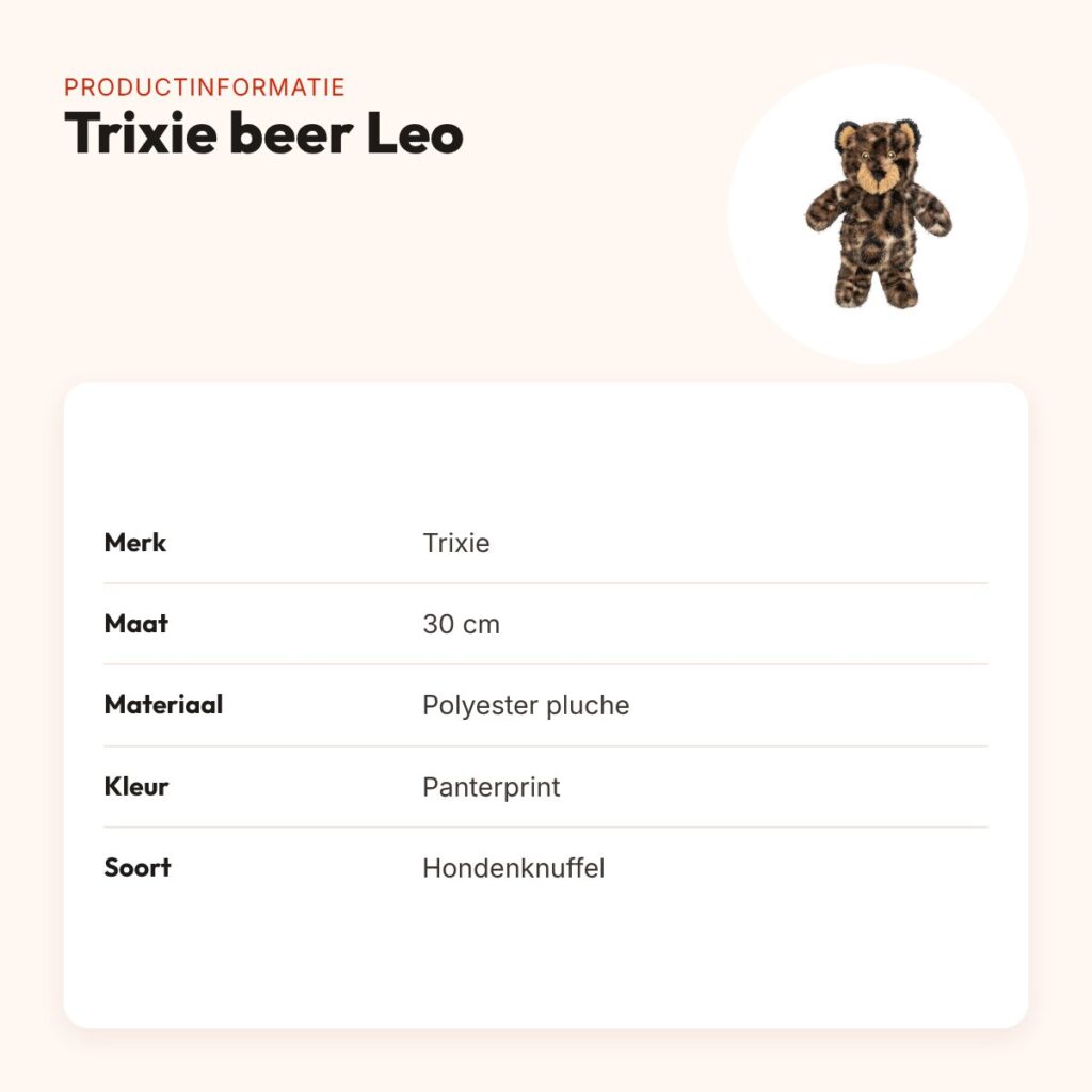 Trixie hondenknuffel beer Leo pluche panterprint 30 cm – productinformatie