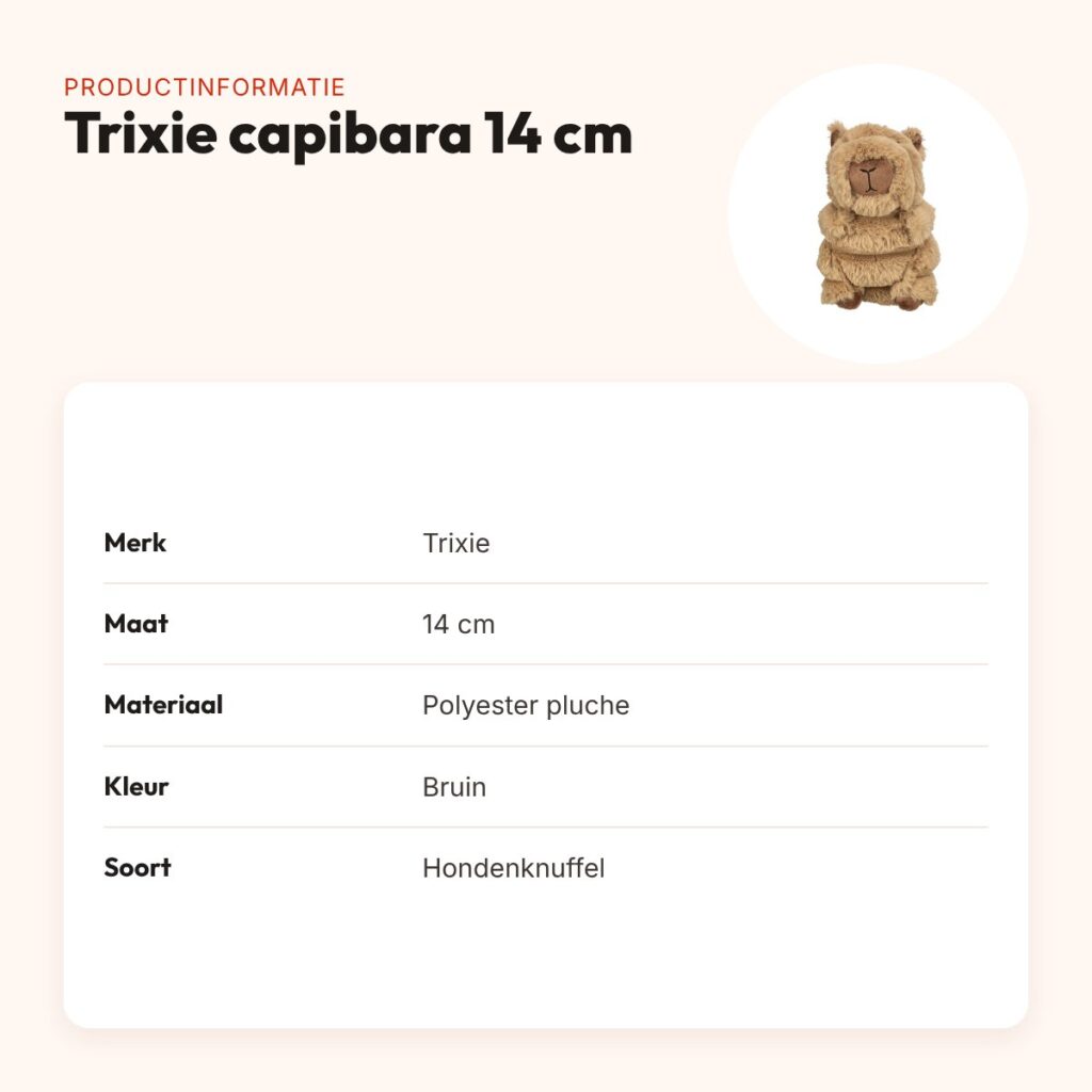 Trixie hondenknuffel capibara pluche bruin 14 cm – met geluid – productinformatie