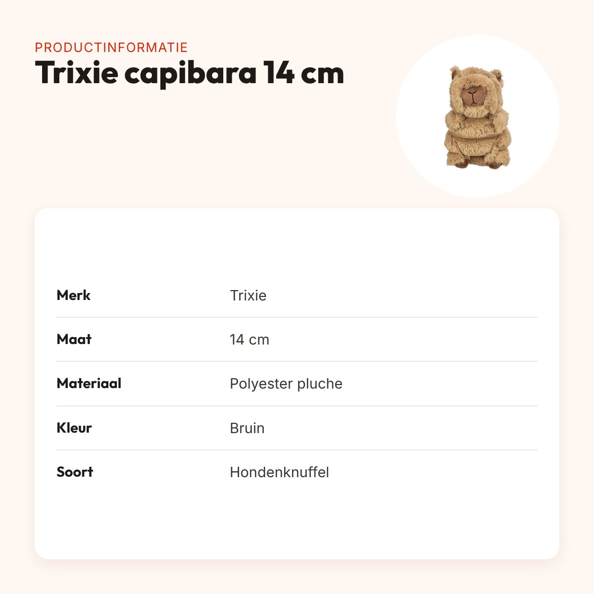 Trixie hondenknuffel capibara pluche bruin 14 cm – met geluid – productinformatie