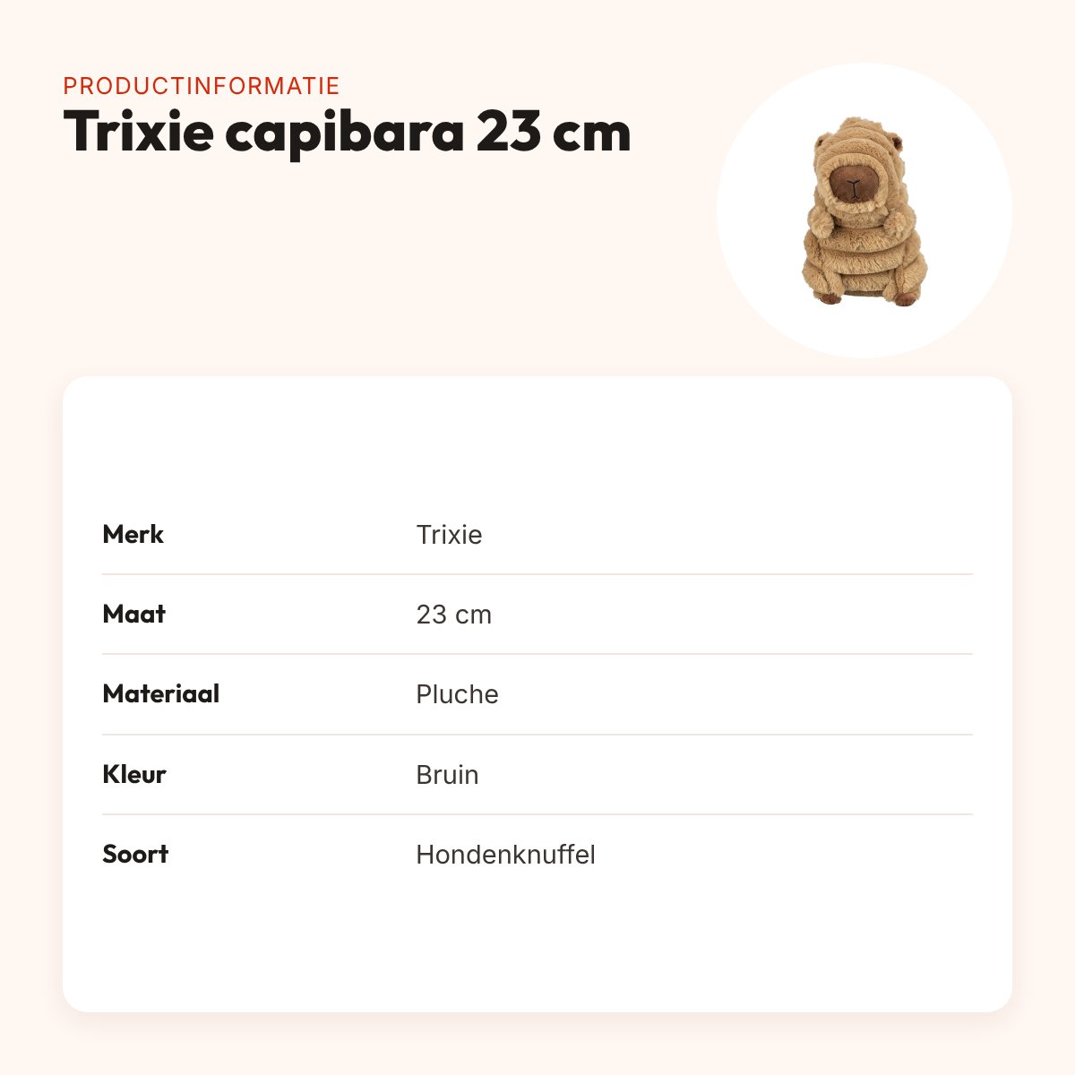 Trixie hondenknuffel capibara pluche bruin 23 cm – productinformatie