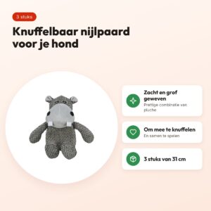 Trixie hondenknuffel nijlpaard pluche 31 cm, 3 stuks – voordelen
