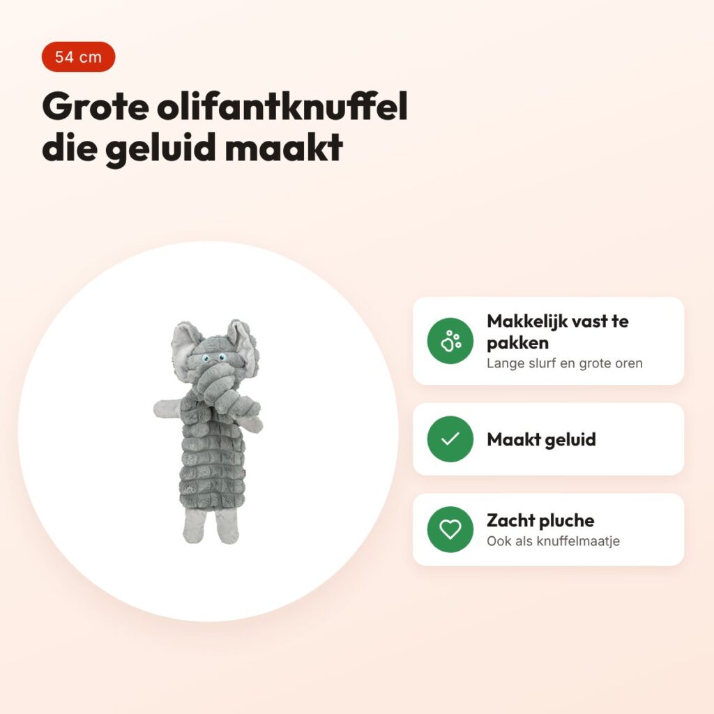 Trixie hondenknuffel olifant pluche grijs 54 cm – met geluid – voordelen