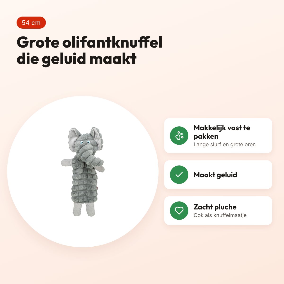 Trixie hondenknuffel olifant pluche grijs 54 cm – met geluid – voordelen