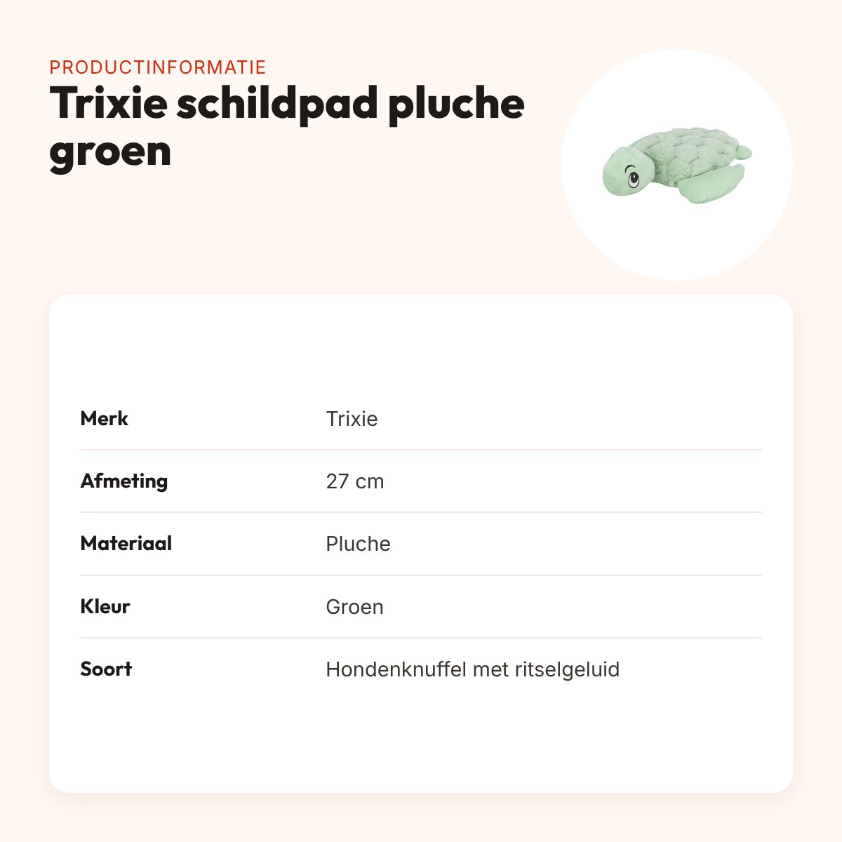 Trixie hondenknuffel schildpad pluche groen 27 cm – ritselend – productinformatie