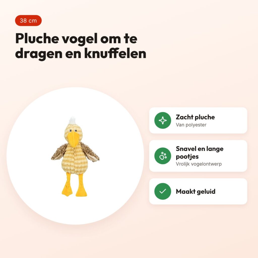 Trixie hondenknuffel vogel pluche geel 38 cm – met geluid – voordelen