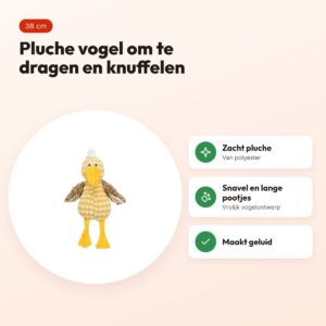 Trixie hondenknuffel vogel pluche geel 38 cm – met geluid – voordelen