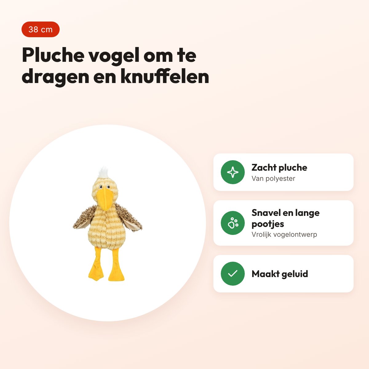 Trixie hondenknuffel vogel pluche geel 38 cm – met geluid – voordelen