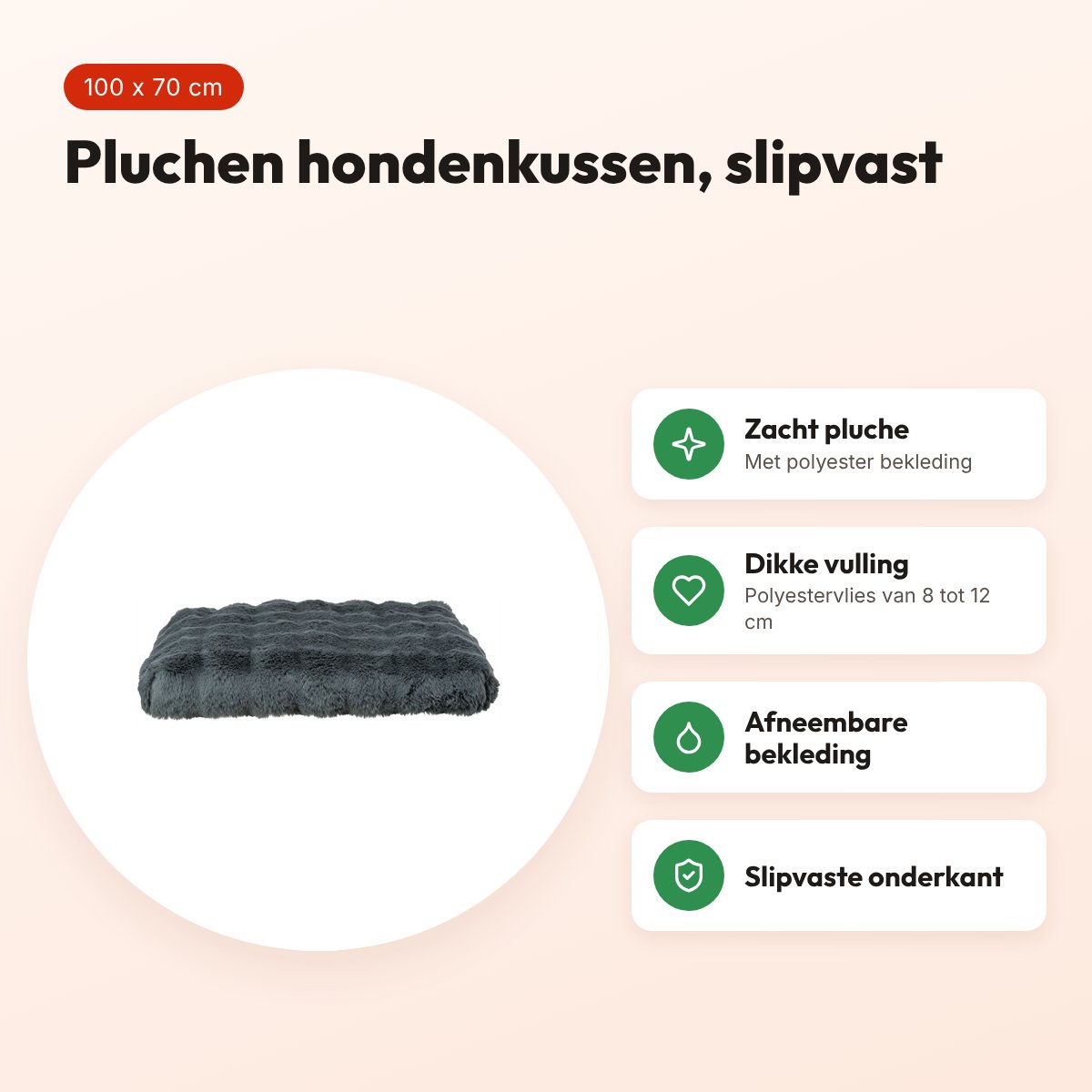 Trixie hondenkussen Elli donkergrijs 100 x 70 cm – pluche, slipvast – voordelen