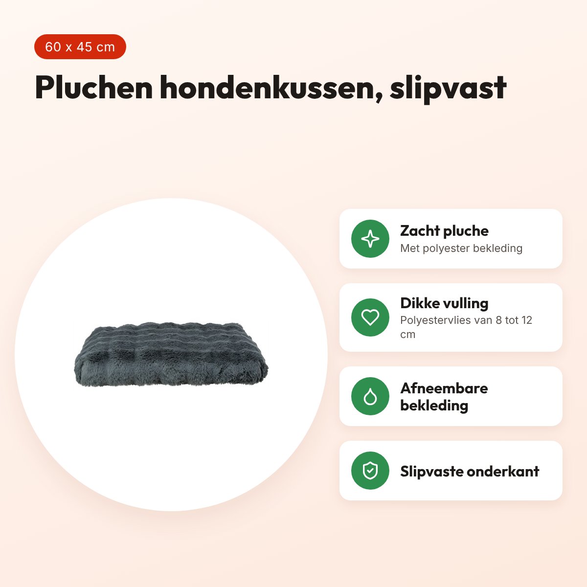 Trixie hondenkussen Elli donkergrijs 60 x 45 cm – pluche, slipvast – voordelen
