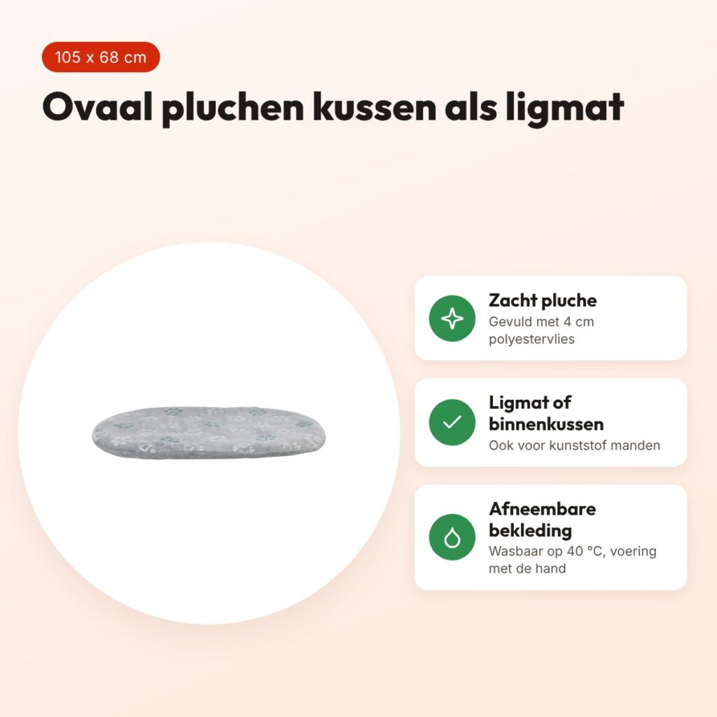 Trixie hondenkussen Jimmy Soft ovaal lichtgrijs 105 x 68 cm – pluche – voordelen