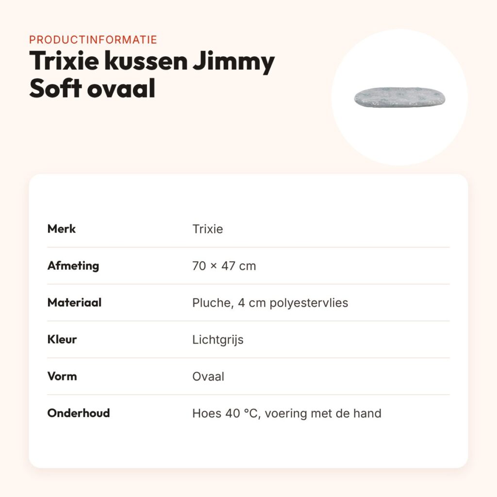 Trixie hondenkussen Jimmy Soft ovaal lichtgrijs 70 x 47 cm – pluche – productinformatie