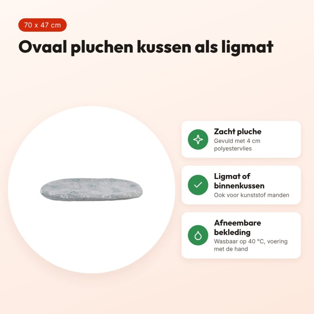 Trixie hondenkussen Jimmy Soft ovaal lichtgrijs 70 x 47 cm – pluche – voordelen