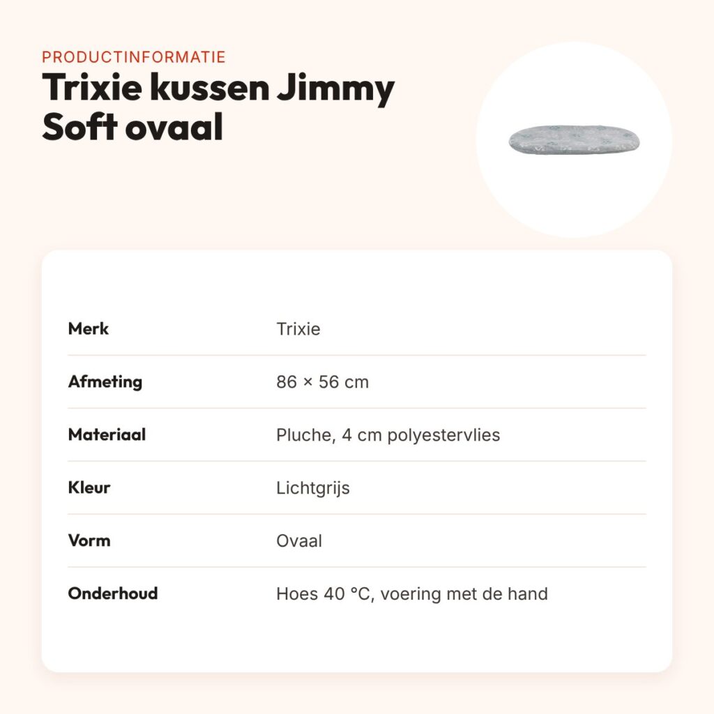 Trixie hondenkussen Jimmy Soft ovaal lichtgrijs 86 x 56 cm – pluche – productinformatie