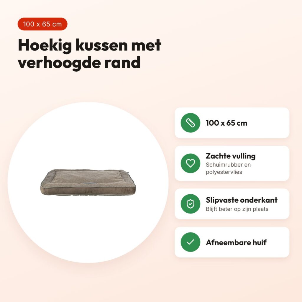 Trixie hondenkussen Liano hoekig velours taupe 100 x 65 cm – voordelen