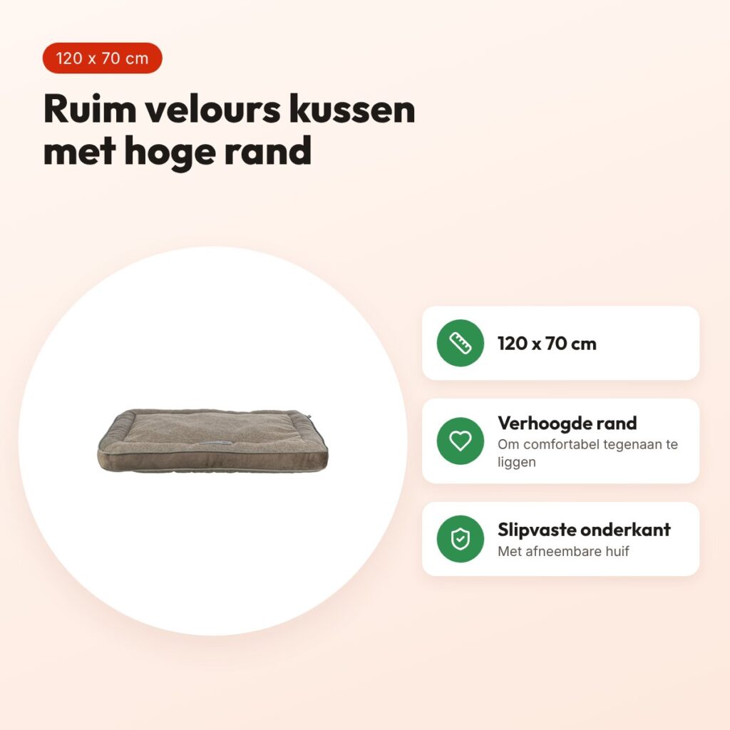 Trixie hondenkussen Liano hoekig velours taupe 120 x 70 cm – voordelen