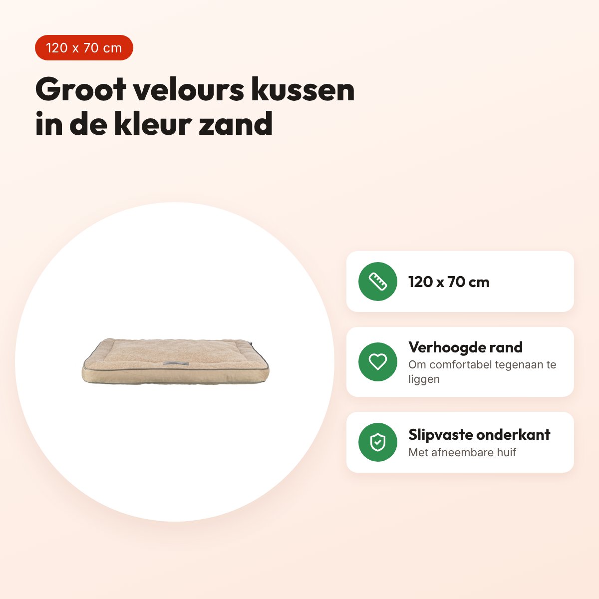 Trixie hondenkussen Liano hoekig velours zand 120 x 70 cm – voordelen