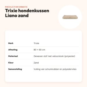 Trixie hondenkussen Liano hoekig velours zand 80 x 60 cm – productinformatie