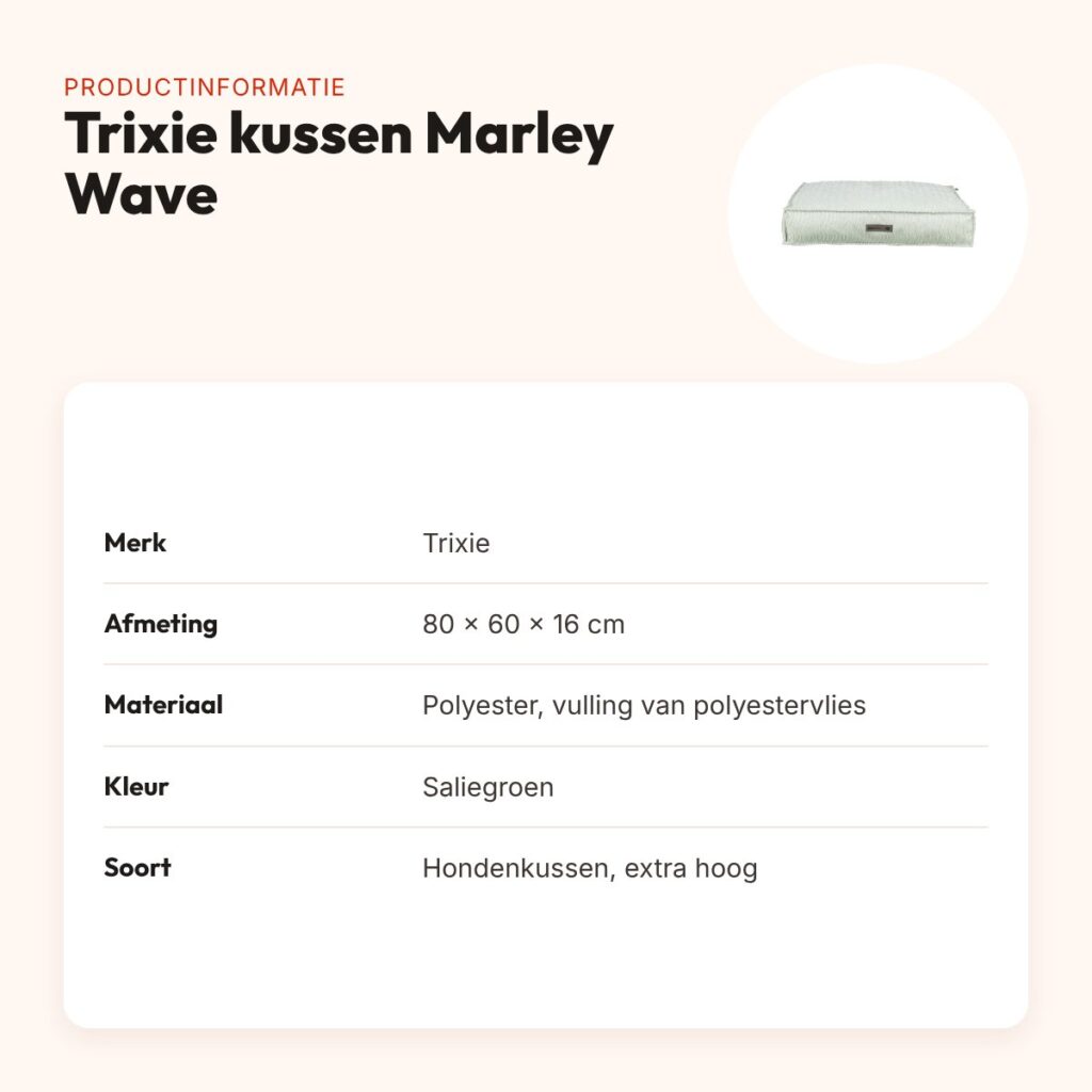 Trixie hondenkussen Marley Wave saliegroen 80 x 60 x 16 cm – extra hoog – productinformatie