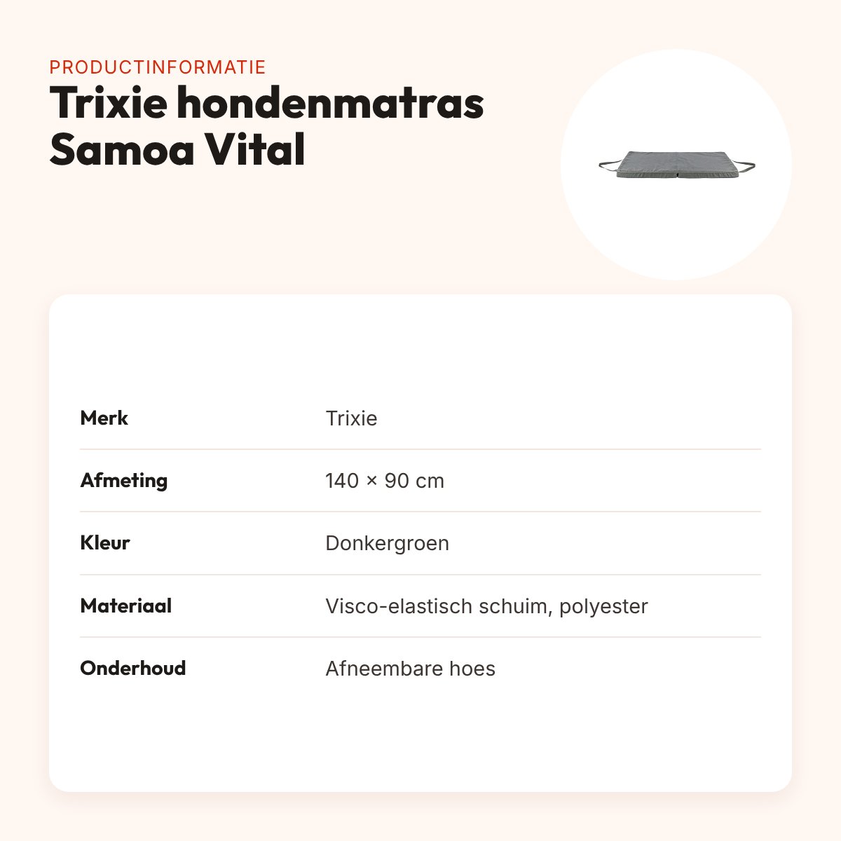 Trixie hondenkussen matras Samoa Vital donkergroen 140 x 90 cm – productinformatie