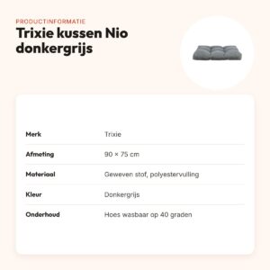 Trixie hondenkussen Nio donkergrijs 90 x 75 cm – waterafstotend, antislip – productinformatie