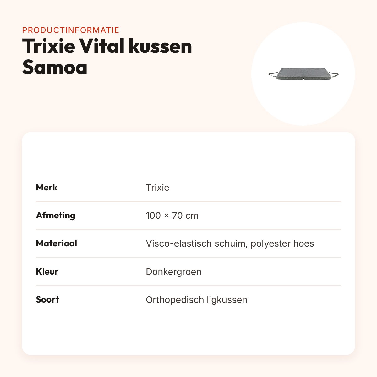Trixie hondenkussen Samoa Vital donkergroen 100 x 70 cm – orthopedisch – productinformatie