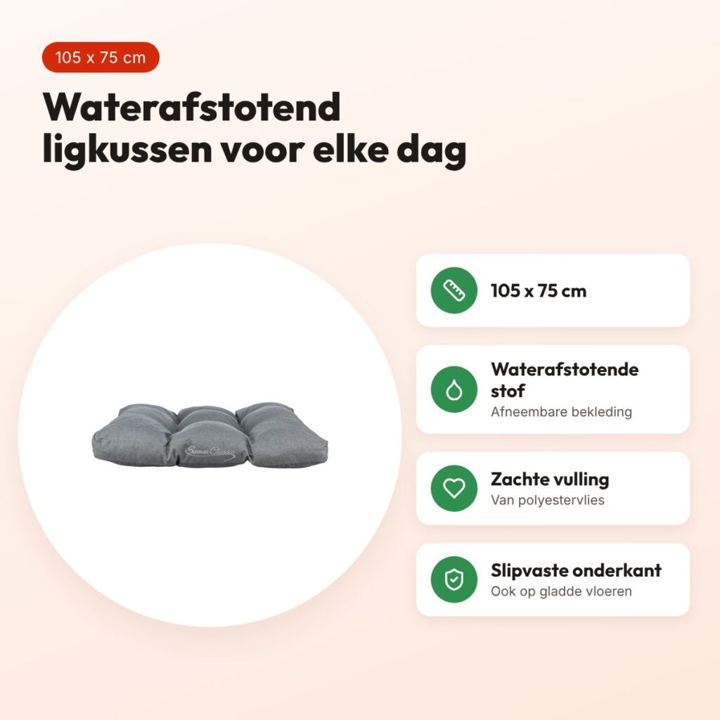 Trixie hondenkussen Samoa waterafstotend donkergrijs 105 x 75 cm – voordelen
