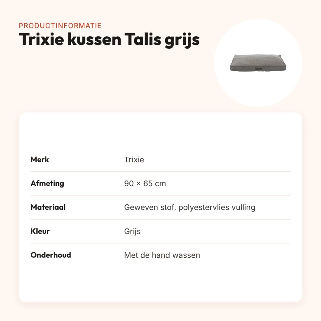 Trixie hondenkussen Talis grijs 90 x 65 cm – geweven stof, slipvast – productinformatie