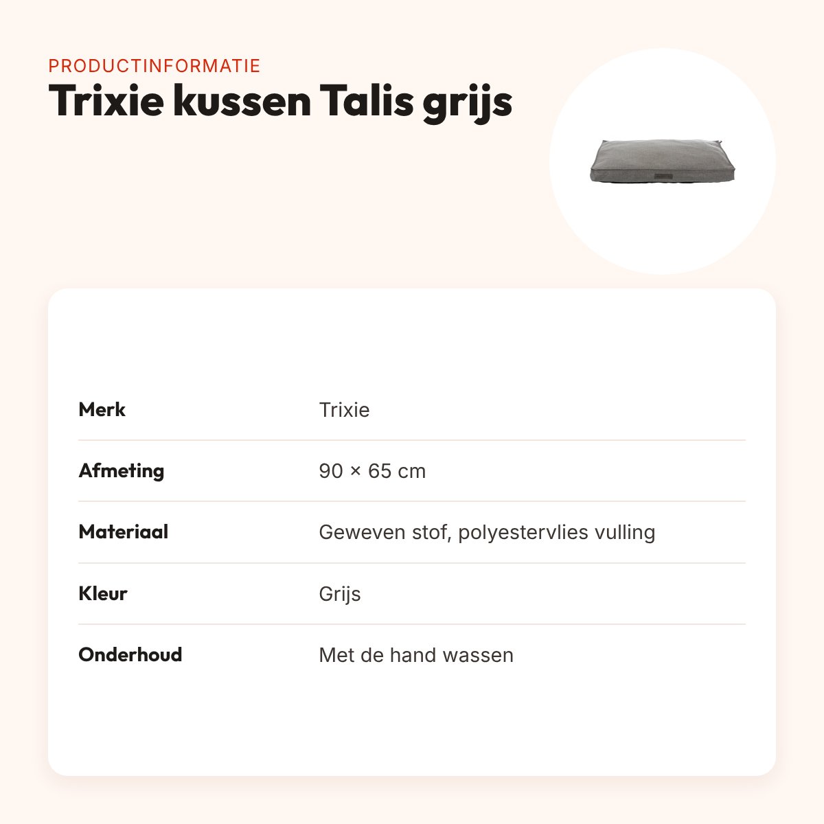 Trixie hondenkussen Talis grijs 90 x 65 cm – geweven stof, slipvast – productinformatie