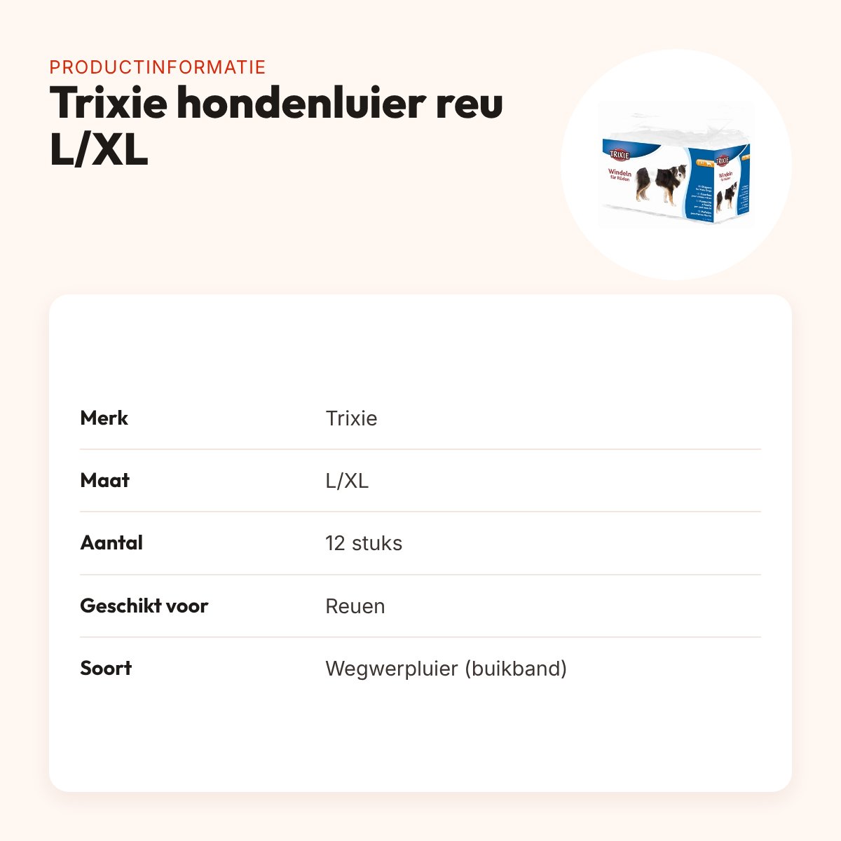 Trixie hondenluier voor reuen L/XL 12 stuks – buikband, wegwerp – productinformatie