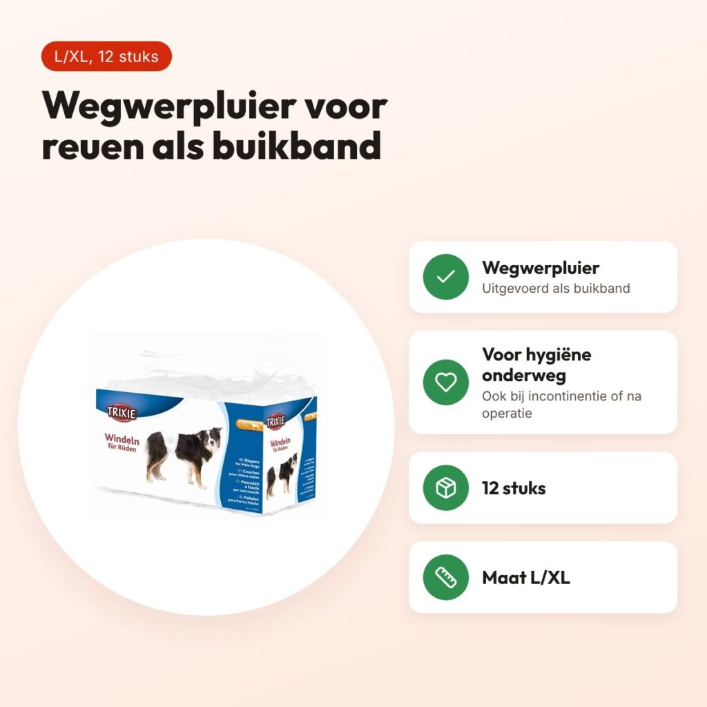 Trixie hondenluier voor reuen L/XL 12 stuks – buikband, wegwerp – voordelen
