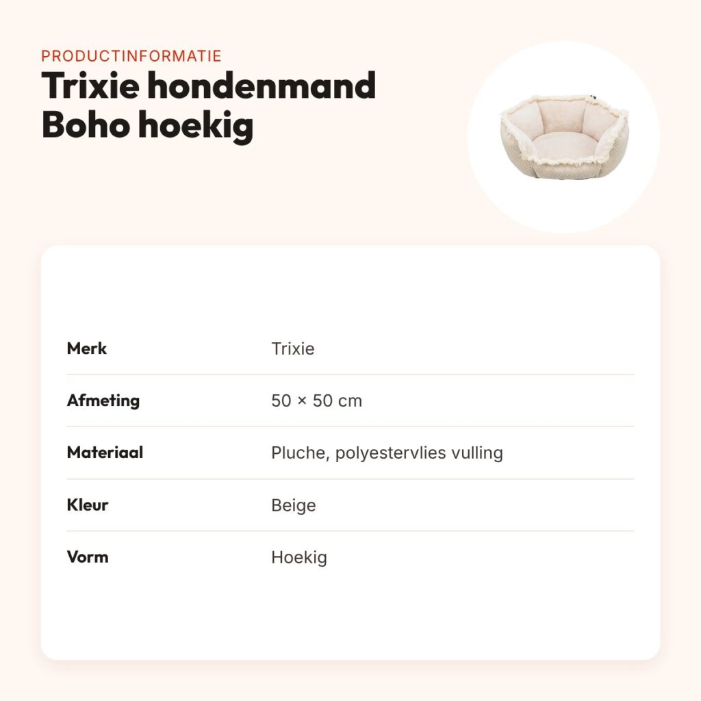 Trixie hondenmand Boho hoekig beige 50 x 50 cm – pluche – productinformatie