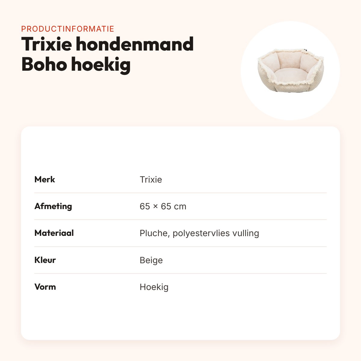 Trixie hondenmand Boho hoekig beige 65 x 65 cm – pluche – productinformatie