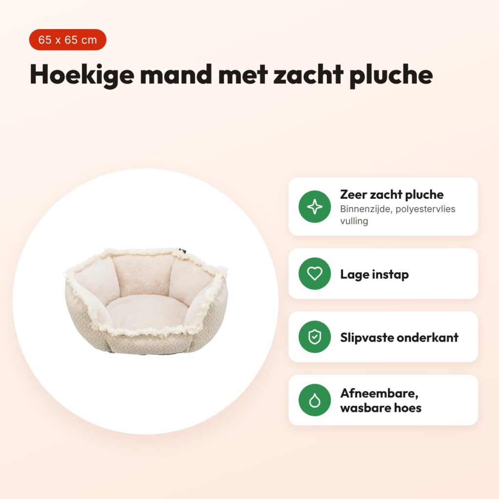 Trixie hondenmand Boho hoekig beige 65 x 65 cm – pluche – voordelen
