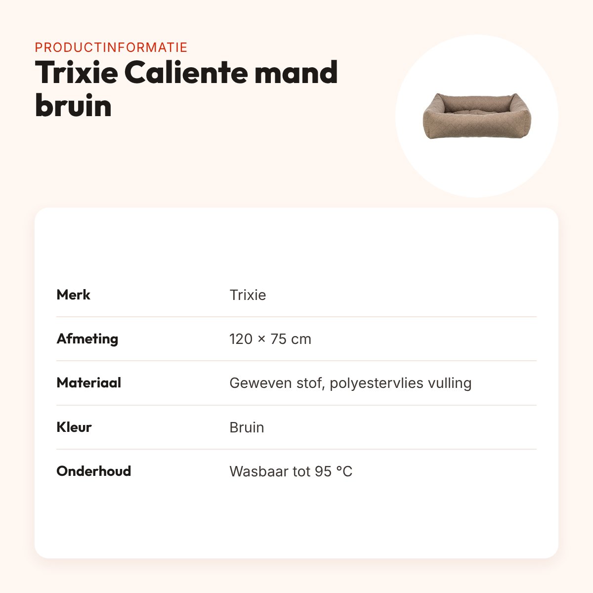 Trixie hondenmand Caliente bruin 120 x 75 cm – wasbaar tot 95 °C – productinformatie