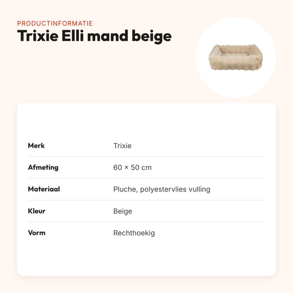 Trixie hondenmand Elli rechthoek beige 60 x 50 cm – pluche – productinformatie