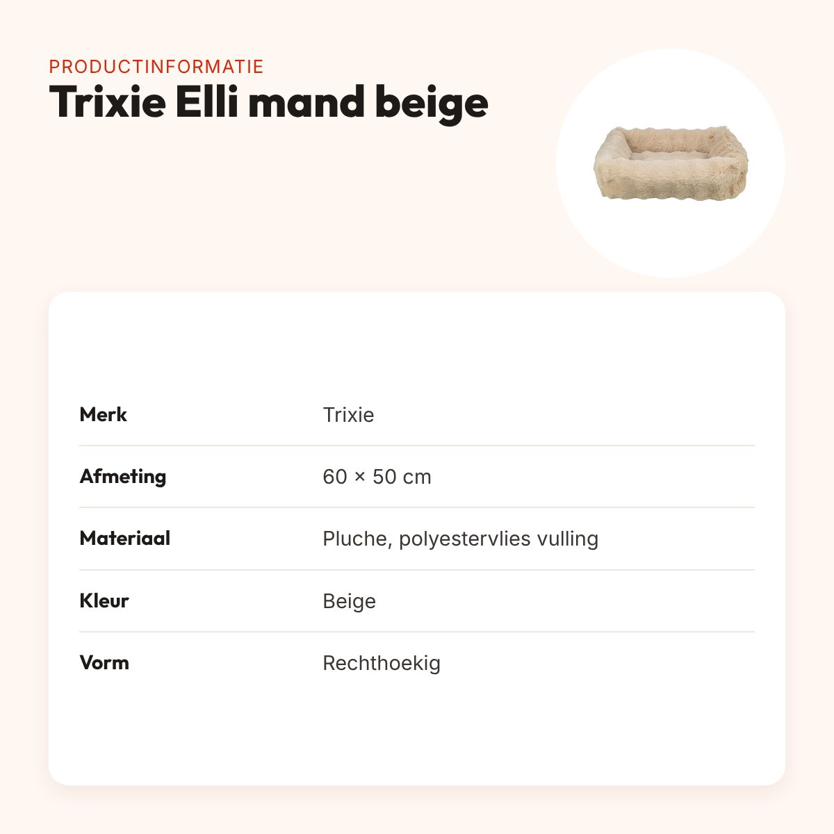 Trixie hondenmand Elli rechthoek beige 60 x 50 cm – pluche – productinformatie