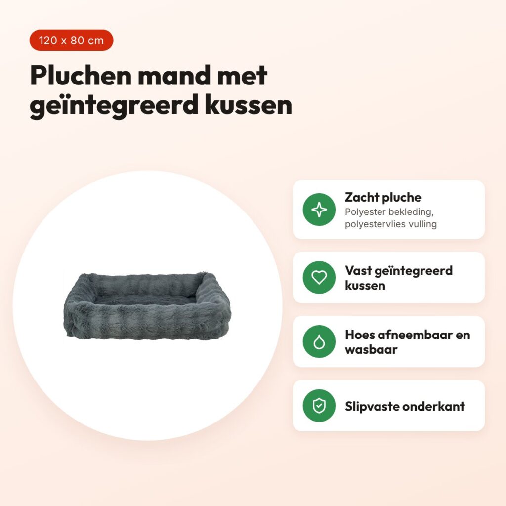 Trixie hondenmand Elli rechthoek donkergrijs 120 x 80 cm – pluche – voordelen
